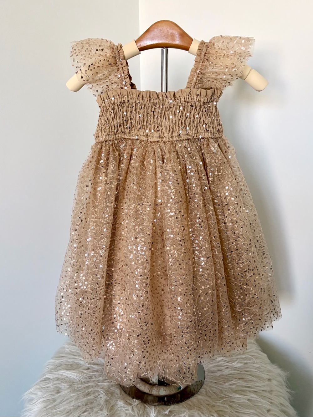 Indie Blue Juliet Dress in Sequin Gold Tulle